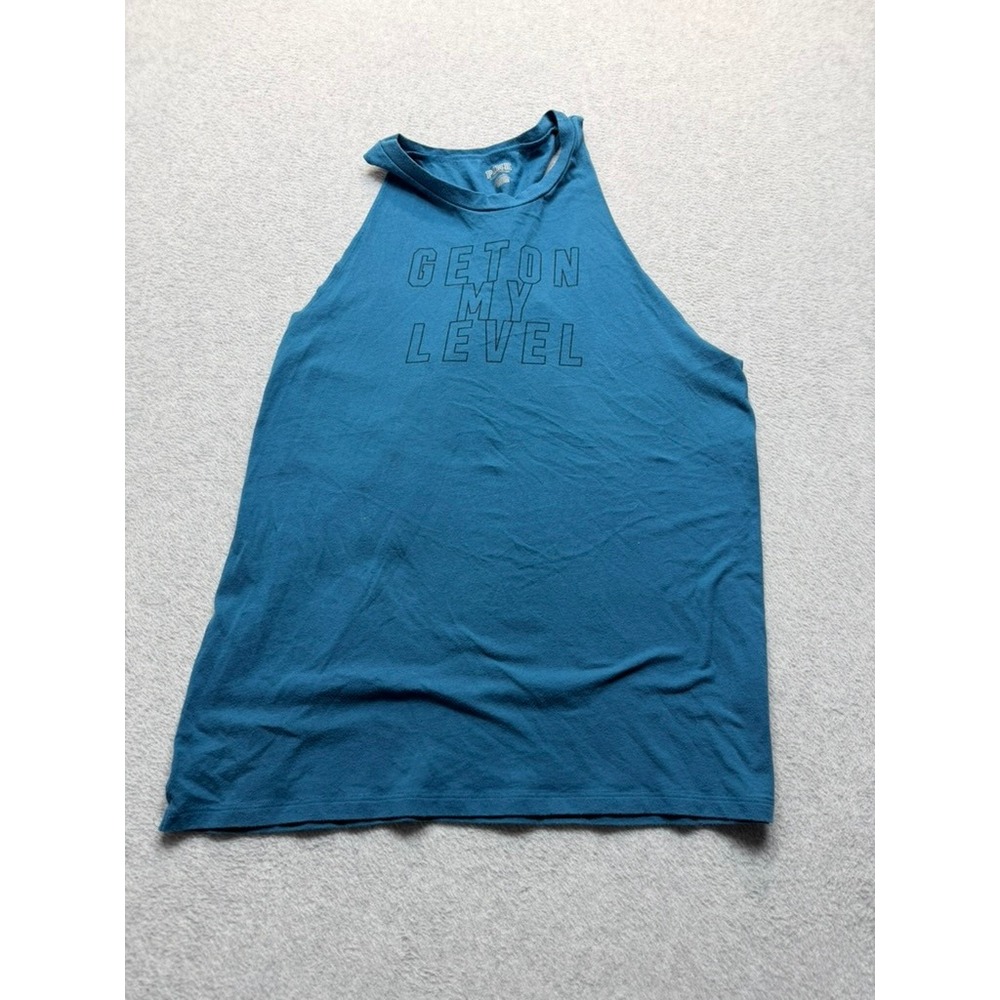 Victorias Secret PINK Get On My Level Graphic Tank Top Teal Blue Womens Large